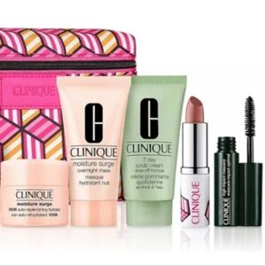 New Clinique 7 Piece Travel Trial Size Gift Set w Lipstick Mascara